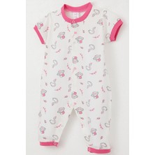 Breeze Kız Bebek Kısa Kollu Tulum Mantar Ev & Prenses Kuğu Desenli 0-6 Ay, Beyaz