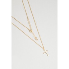 So CHIC Minimal 18 Ayar Sarı Altın Kaplama 44 Cm Gümüş Cross Kolye
