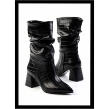 Bambi Siyah Kroko   Kadın Bot & Bootie K02992152011