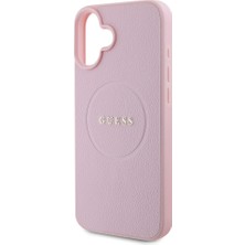 Guess iPhone 16 Plus Kılıf Guess Orjinal Lisanslı Magsafe Şarj Özellikli Yazı Logolu Grained Kapak Pembe