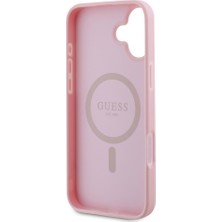 Guess iPhone 16 Plus Kılıf Guess Orjinal Lisanslı Magsafe Şarj Özellikli Yazı Logolu Grained Kapak Pembe