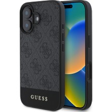 Guess iPhone 16 Kılıf Guess Orjinal Lisanslı Magsafe Şarj Özellikli Pu Deri Şerit Logo Dizaynlı Siyah