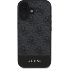 Guess iPhone 16 Kılıf Guess Orjinal Lisanslı Magsafe Şarj Özellikli Pu Deri Şerit Logo Dizaynlı Siyah