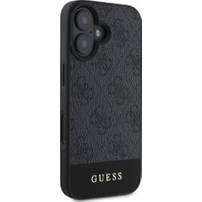 Guess iPhone 16 Kılıf Guess Orjinal Lisanslı Magsafe Şarj Özellikli Pu Deri Şerit Logo Dizaynlı Siyah