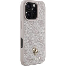 Guess iPhone 16 Pro Max Kılıf Guess Orjinal Lisanslı Magsafe Şarj Özellikli Small 4g Classic Kapak Pembe