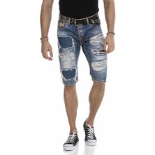 CK239 Neon Dikişli Yırtık Kot Diz Altı Kapri