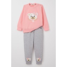 Breeze Kız Bebek Eşofman Takımı Sevimli Ayıcık Nakışlı Pembe 9 Ay-3 Yaş İçin