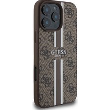 Guess iPhone 16 Pro Kılıf Guess Lisanslı Magsafe Şarj Özellikli 4g Şerit Tasarımlı Printed Kahverengi
