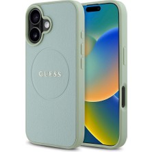 Guess iPhone 16 Plus Kılıf Lisanslı Magsafe Şarj Özellikli Yazı Logolu Grained Kapak Yeşil