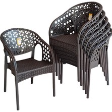 Ziynet Home Lotus Rattan Bahçe Balkon Masa Takımı 6 Kişilik 6 Adet Sandalye  90x150cm Camlı Set Pro