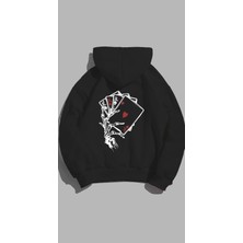Unisex Oversize Kalıp Baskılı 3 Iplik Kart Detaylı Hoodie  Kapşonlu Sweatshirt