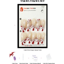 Takma Takma TT0525 Tekrar Kullanılabilen El Yapımı Kırmızı-Bej Uzun Oval Protez Takma Tırnak - Large