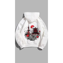Unisex Oversize Kalıp Baskılı 3 Iplik Tokyo Detaylı Hoodie  Kapşonlu Sweatshirt