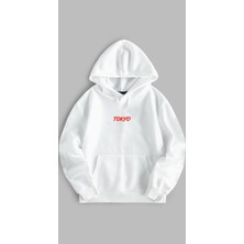 Unisex Oversize Kalıp Baskılı 3 Iplik Tokyo Detaylı Hoodie  Kapşonlu Sweatshirt