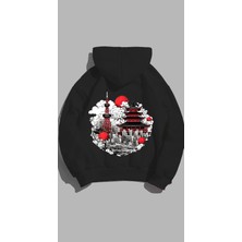 Unisex Oversize Kalıp Baskılı 3 Iplik Tokyo Detaylı Hoodie  Kapşonlu Sweatshirt