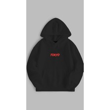 Unisex Oversize Kalıp Baskılı 3 Iplik Tokyo Detaylı Hoodie  Kapşonlu Sweatshirt