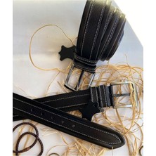 RSE Leather Goods Rse Leather Goods Deri Dikiş Desenli Erkek Kemer 4,5cm