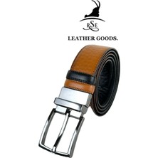 RSE Leather Goods Rse Leather Goodshakiki Deri Çift Taraflı 3,5 cm Kemer - Taba/siyah
