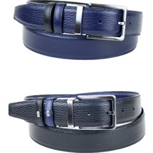 RSE Leather Goods Rse Leather Goodshakiki Deri Çift Taraflı 3,5 cm Kemer - Lacivert/siyah