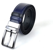 RSE Leather Goods Rse Leather Goodshakiki Deri Çift Taraflı 3,5 cm Kemer - Lacivert/siyah