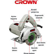 Crown Mermer Kesme Makinesi 110 mm 1200 Watt CT15081 | Bakır Sargılı Seramik Mermer Kesme