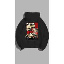 Unisex Oversize Kalıp Baskılı 3 Iplik Porsche Detaylı Hoodie  Kapşonlu Sweatshirt