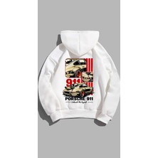 Unisex Oversize Kalıp Baskılı 3 Iplik Porsche Detaylı Hoodie  Kapşonlu Sweatshirt
