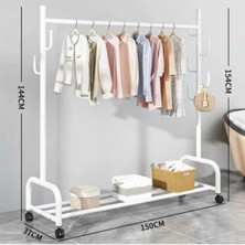 Trendesk Metal Siyah Portmanto Konfeksiyon Askısı Ayaklı Askılık Elbise Askılığı Tekerlekli 154*150 cm 1062