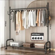 Trendesk Metal Siyah Portmanto Konfeksiyon Askısı Ayaklı Askılık Elbise Askılığı Tekerlekli 154*150 cm 1062