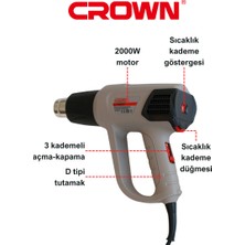 Crown Sıcak Hava Tabancası 2000 W CT19007 - Bakır Sargılı 3 Kademeli Sıcak Hava Üfleme