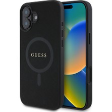 Guess iPhone 16 Kılıf Guess Orjinal Lisanslı Magsafe Şarj Özellikli Yazı Logolu Saffiano Classic Siyah