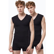 Malabadi Erkek Siyah 2 Li Paket V Yaka Iz Yapmayan Modal Kolsuz Atlet 064 2M064