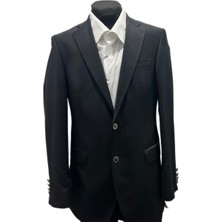 Rahat Kalıp Altın Düğme Detaylı Düz Lacivert Ceket