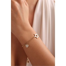 Gianfranco Beyaz Sedef Mineli Kalp Charm ve Yıldız Tasarım Bileklik