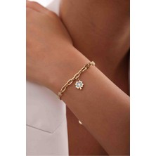 Gianfranco Mavi Mineli Yonca Sallantılı Charm Beyaz Taşlı Gurmet ve Ataş Bileklik