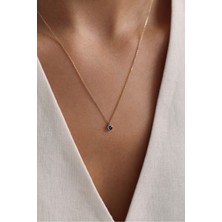 Gianfranco Minimal Lacivert Taşlı Kalp Kolye