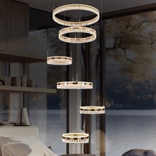Apliqa Canel Gold 6 Katlı 485 Watt Kristal Taşlı Modern LED Sarkıt  LED Avize