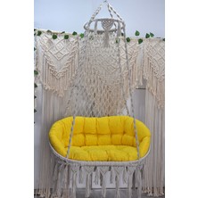 Altınoluk Hamak Makrome Salıncak Bahçe Balkon Salıncağı ( Krem ) Sarı Minderli