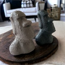 Mes Reves El Yapımı Beton Moai Paskalya Adası Dekoratif Heykel  Biblo Ev Tasarım Dekoru 2 Li Set