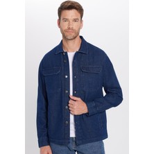 Tudors Unisex  Relax Fit Rahat Kesim Denim Kapaklı Çift Cepli Lacivert Ceket Gömlek