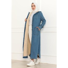 Moda Mihram Kapşonlu Kot Mont Açık Mavi 19230
