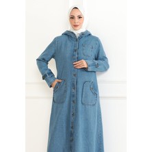 Moda Mihram Kapşonlu Kot Mont Açık Mavi 19230