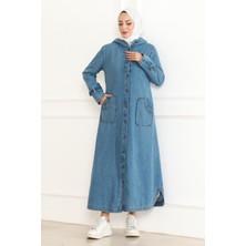 Moda Mihram Kapşonlu Kot Mont Açık Mavi 19230