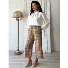 Küçüğüm Butik Kadın Krem Ekose Pantolon