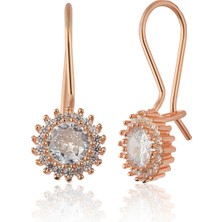 Zanaat Silver 925 Ayar Gümüş Rose Kaplama Elmas Montür Mengeç Küpe