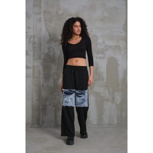 023 Kadın Cepli Bol Paça Penye Kot Denim Pantolon