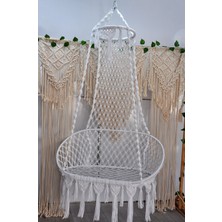 Altınoluk Hamak Lüks Makrome Dikdörtgen Salıncak (Siyah) Minderli