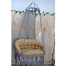 Altınoluk Hamak Makrome Salıncak Bahçe Balkon Salıncağı ( Gri )  Minderli