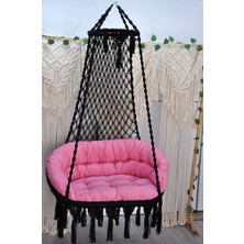 Altınoluk Hamak Lüks Makrome Salıncak Bahçe Balkon Salıncağı ( Siyah ) Minderli