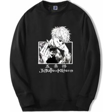 Kids Face Kids Faceözel Tasarım Bisiklet Yaka Jujutsu Kaisen Baskılı Şardonlu Kışlık Japon Stil Erkek Çocuk Sweatshırt